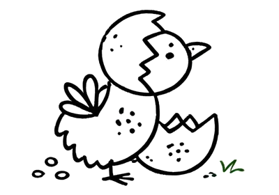 Illustration eines schlüpfenden Kükens – Eigene Zucht der Glücksputen direkt am Hof